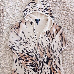 FDJ Long Sleeve Hooded Cotton Jacket Animal Print Beige Brown Black Size Large